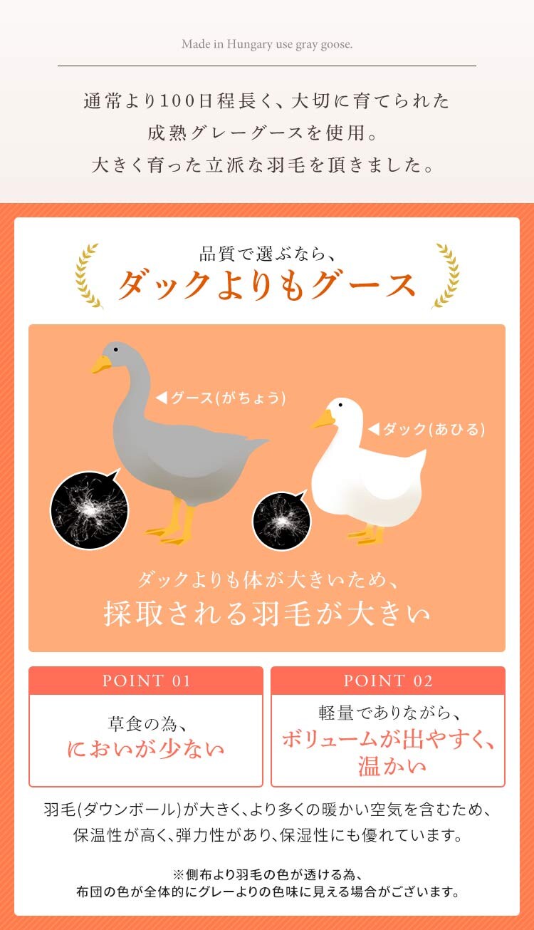 羽毛布団 ハンガリー産 GGD95% 440dp 1.6kg ダブル ベージュ 【直送】 【代引き不可】5