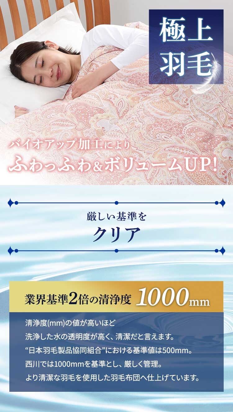 西川 羽毛布団 WDD93% 1.2kg シングルロング エスタブルー KA02004003A206