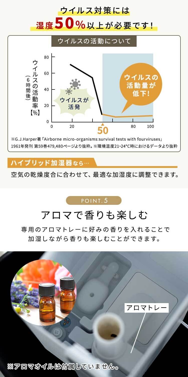 加湿器 ハイブリット式 木造30畳 / 洋室30畳 上給水 タンク容量5L Hanx-Home HA-H08W ホワイト5