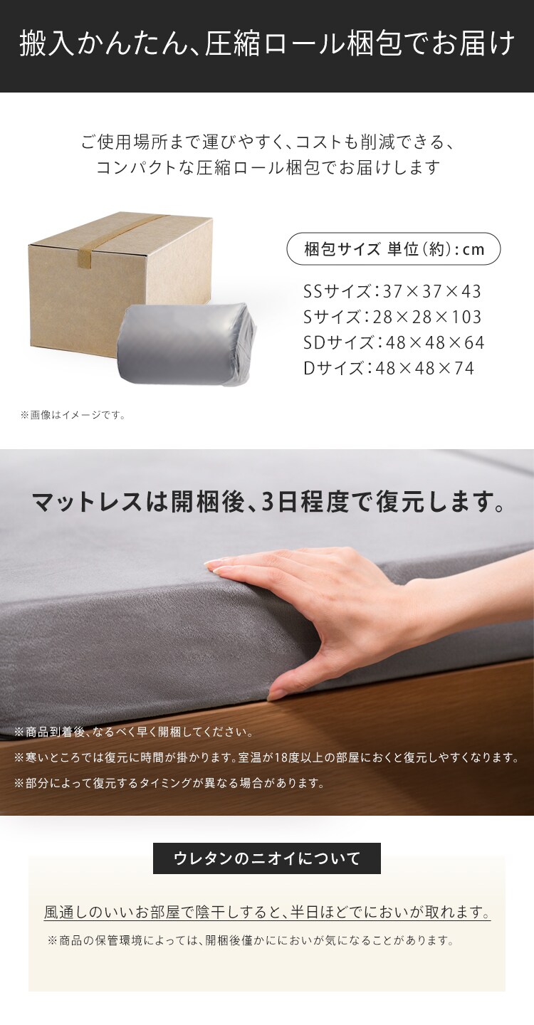 高反発三つ折りマットレス 10cm（ノーマル） セミダブル グレー11