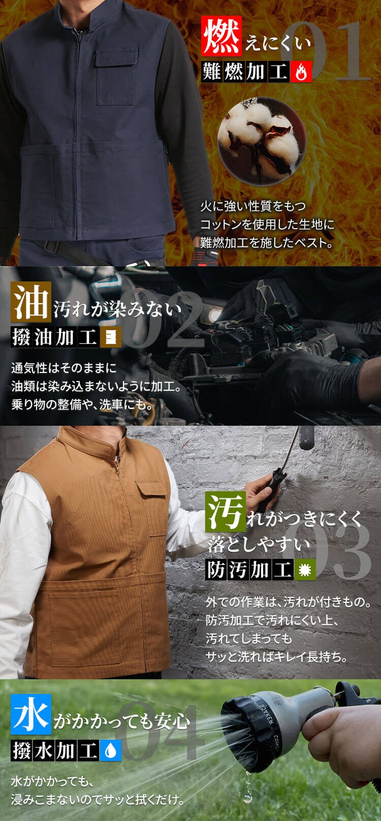 作業着 タフ素材ベスト 2241004 Sサイズ_カーキ1