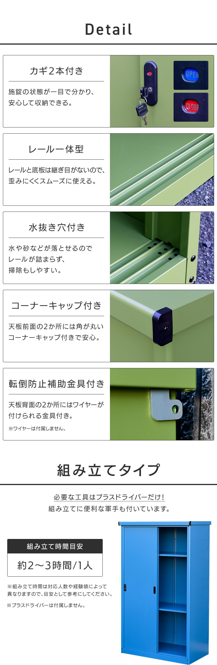  物置 スチール製 鍵付き 総耐荷重80kg IES-02 縦型／ブルー【時間指定不可】【代引き不可】4