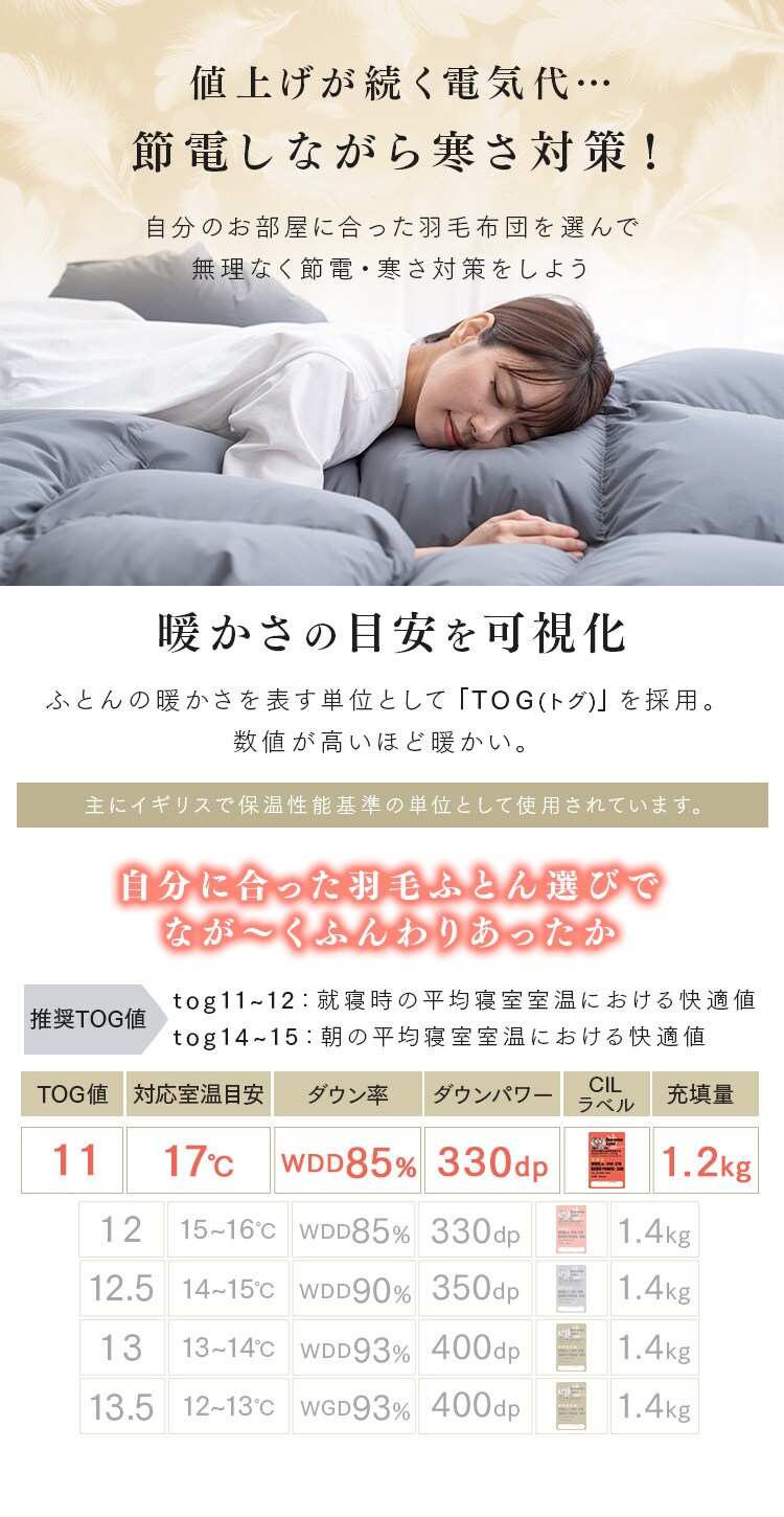 羽毛布団 ダブルロング  WDD85% 330dp 1.2kg ベージュ3