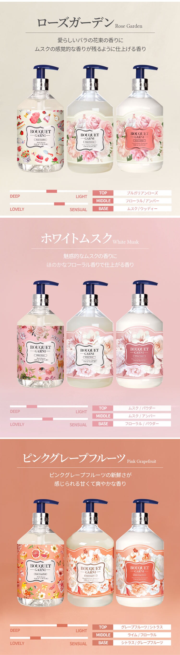 Bouquet Garni  ブーケガルニ シャンプー+トリートメント+ボディシャワー ピンクグレープフルーツの香り 各500ml 7