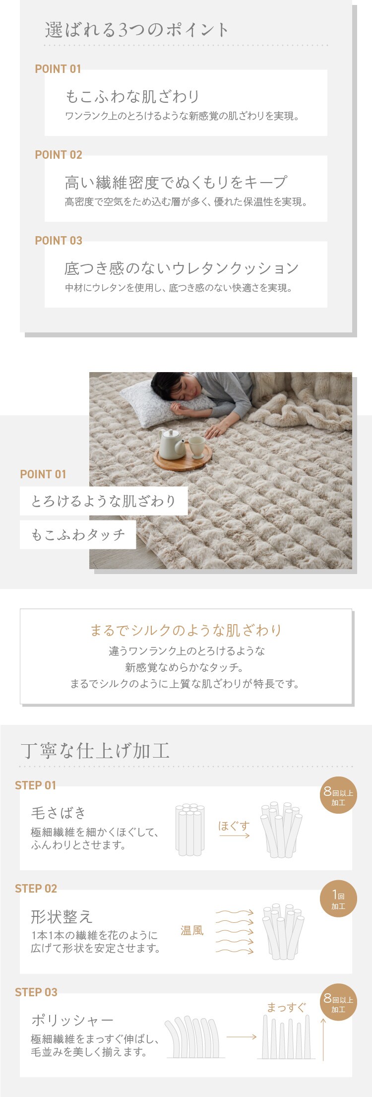 ラグ もこふわラグ ウレタン入り 130cm&times;190cm ベージュ1