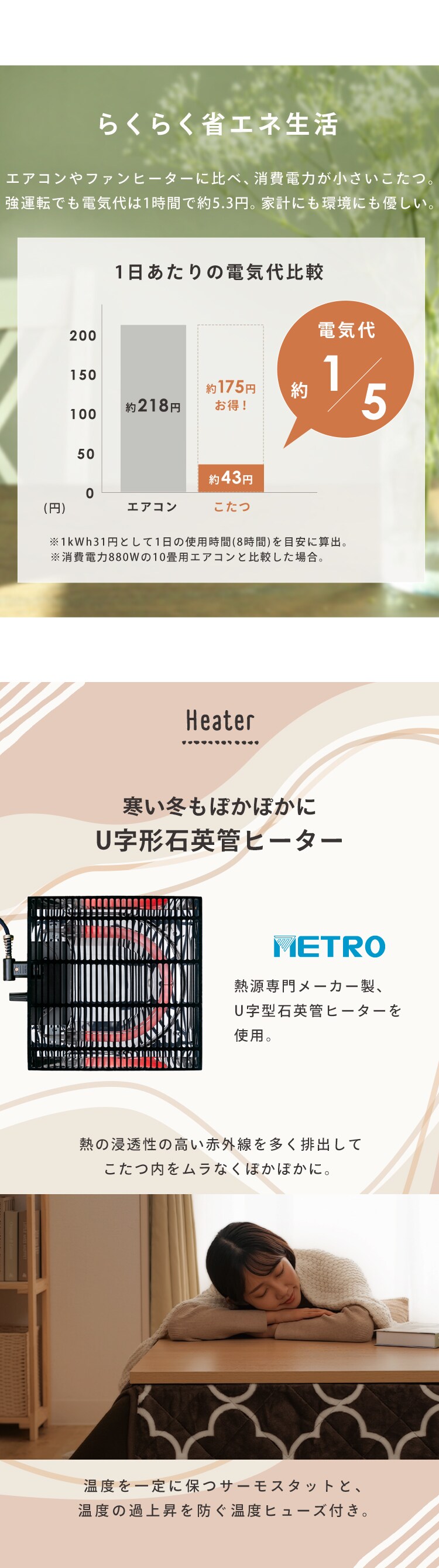 ヴィンテージこたつ 本体 120&times;80? 長方形 SJ-K32-IR 天板Cブラウン 3