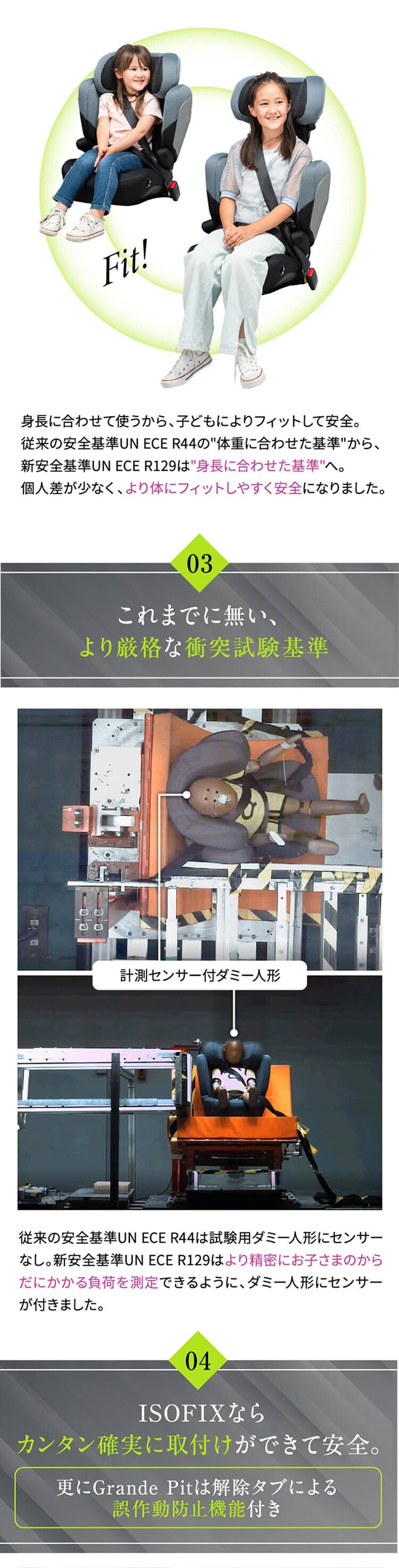 ジュニアシート ISOFIX 固定式 3歳半から12歳 R129適合モデル 取り付け簡単 グランデピット Grande Pit 81226 ブラック3
