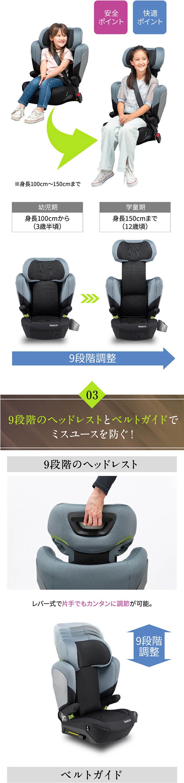 ジュニアシート ISOFIX 固定式 3歳半から12歳 R129適合モデル 取り付け簡単 グランデピット Grande Pit 81226 ブラック7