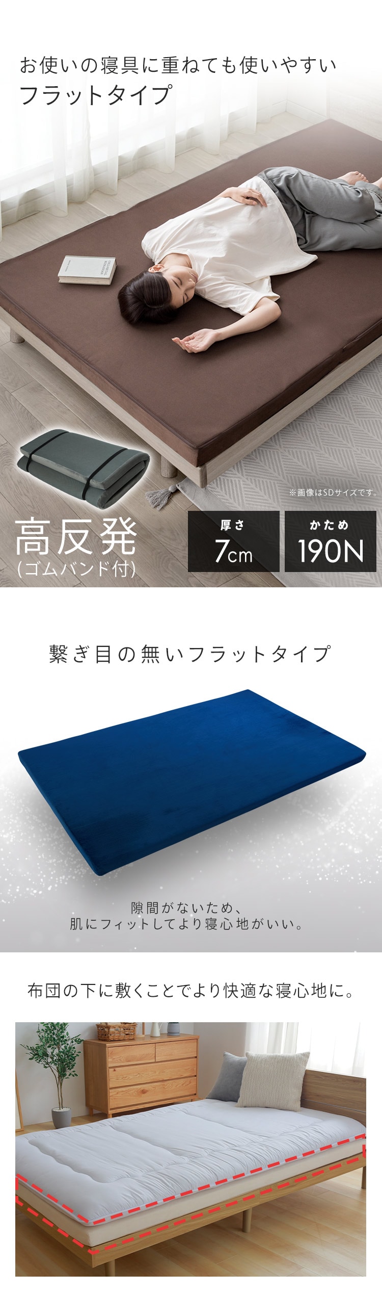 マットレス セミダブル 高反発 厚さ7cm ウレタン グレー 7269473
