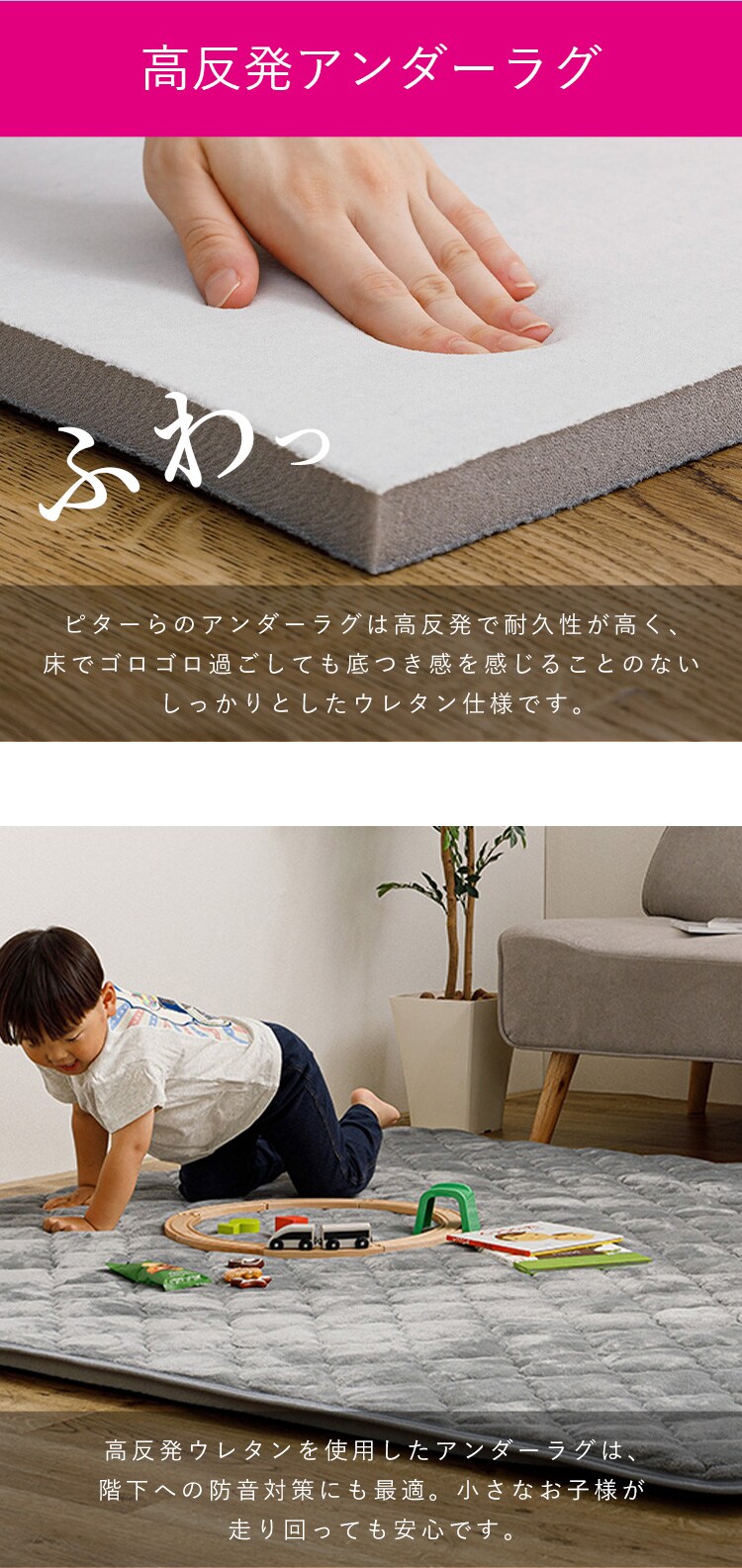 ラグ アンダーラグ 高反発 175cm&times;230cm 3畳用 厚さ2cm ピタ―ら PITARA 【時間指定不可】【直送】【代引き不可】2