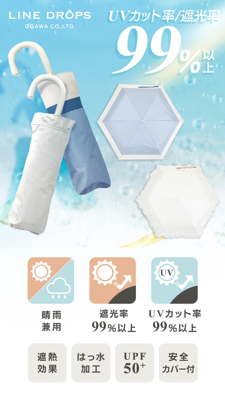 傘 日傘 折りたたみ傘 晴雨兼用 50cm 遮光 遮熱 UVカット UPF50+ 撥水加工 フリル 57439 ホワイト0