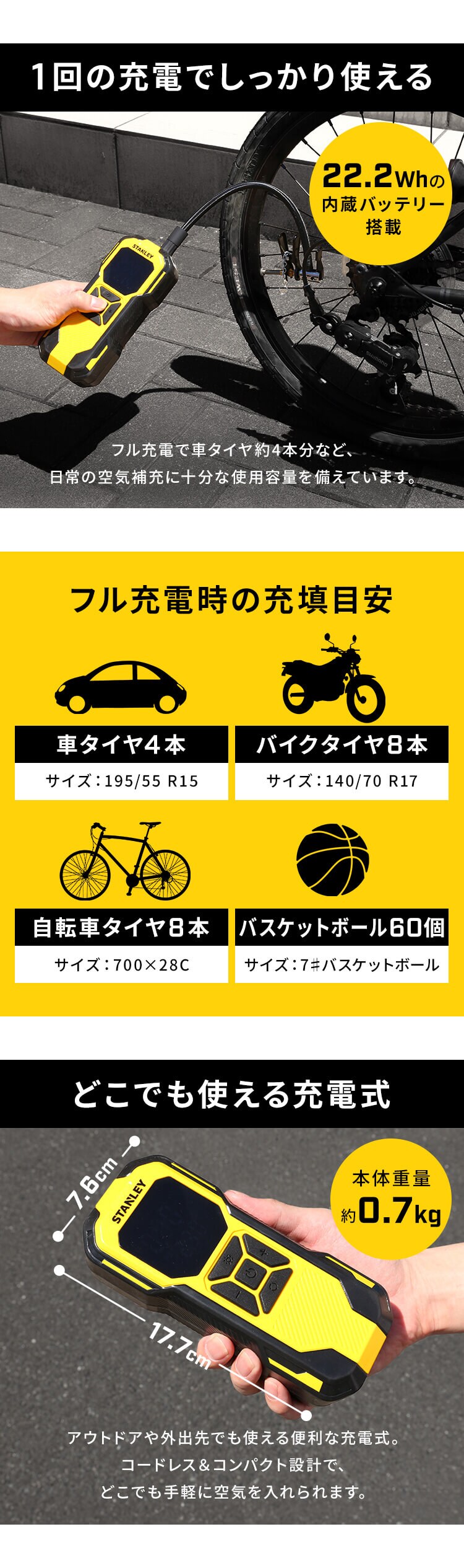 【33%OFF】STANLEY 3way電動空気入れ 黄色＆黒 SXIF0101-JP 2