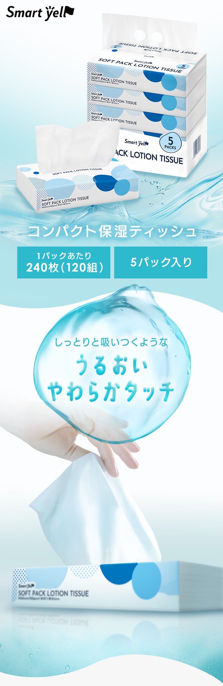 30個セット】保湿ティッシュ 240枚(120組)5個パック×6個セット 7286990