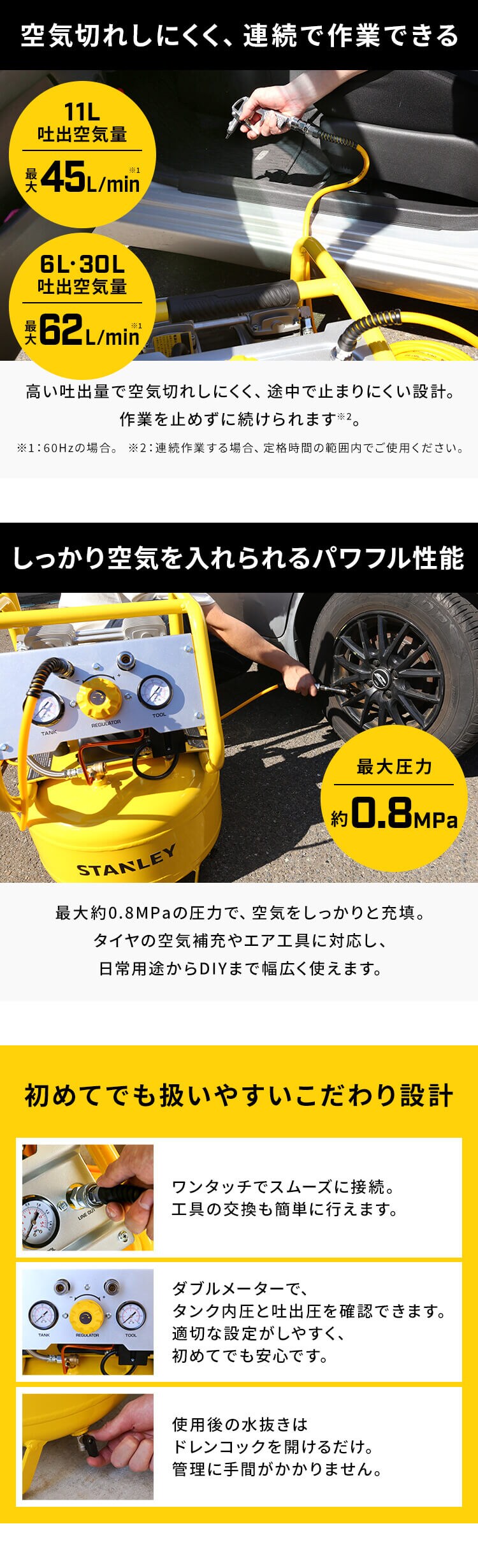 アルトンジャパン 6L静音型エアーコンプレッサー イエロー・ブラック SXCMXA300661-JP 2