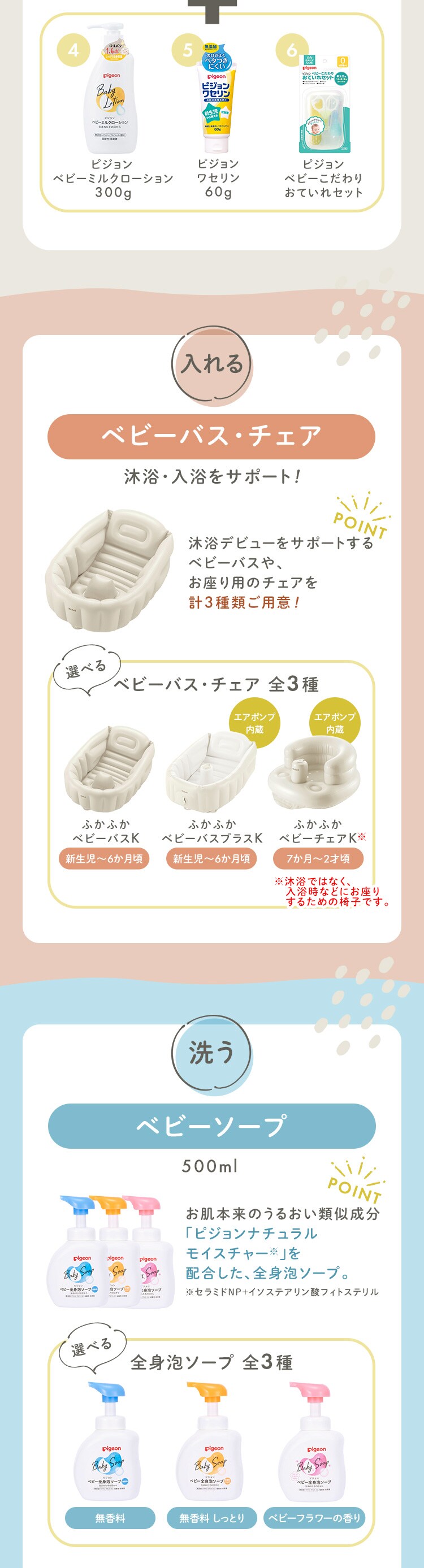 選べる沐浴セット（ふかふかベビーバス無香料パステルカラー）1