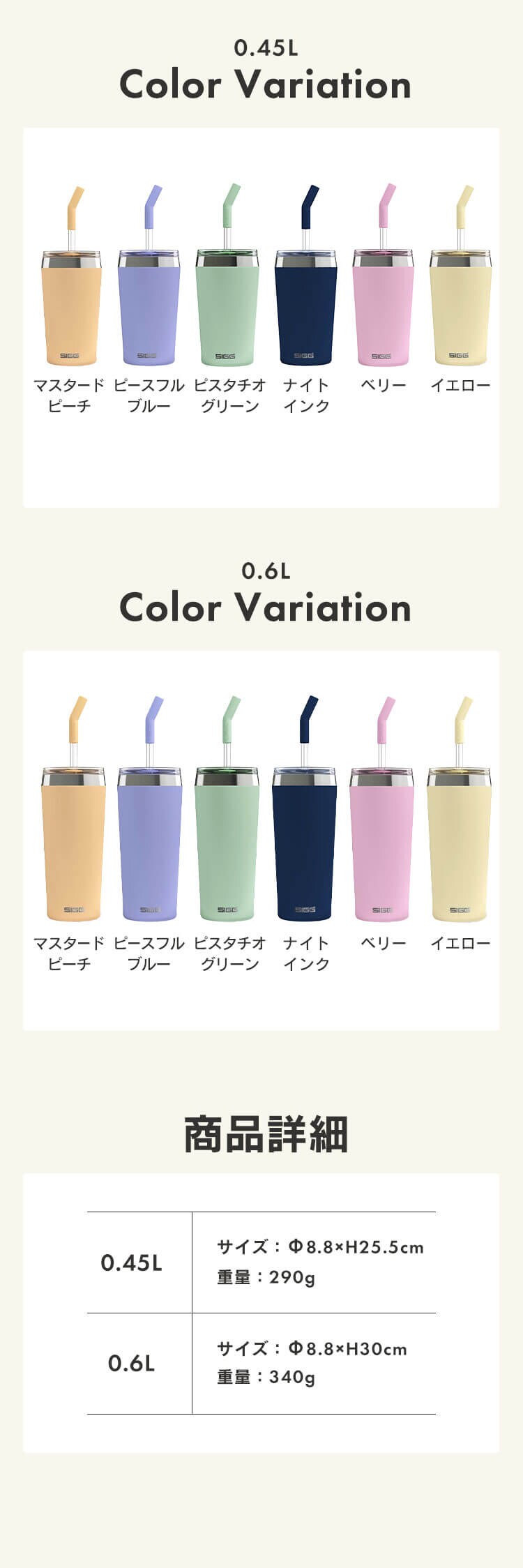 タンブラー 蓋付 保温 保冷 0.6L 600ml ホウケイ酸ガラス製 ストロー 洗浄ブラシ付 真空断熱 二重構造  イエロー3