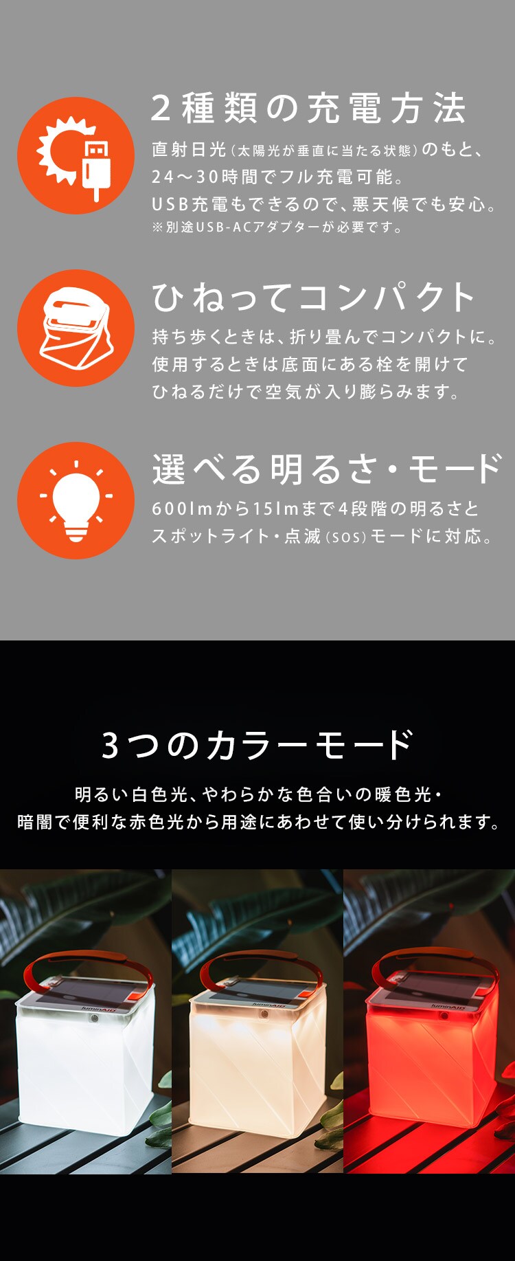 ルミンエイド サバイバー ランタン ソーラーランタン インフレータブル 充電器 コンパクト 防災 140812