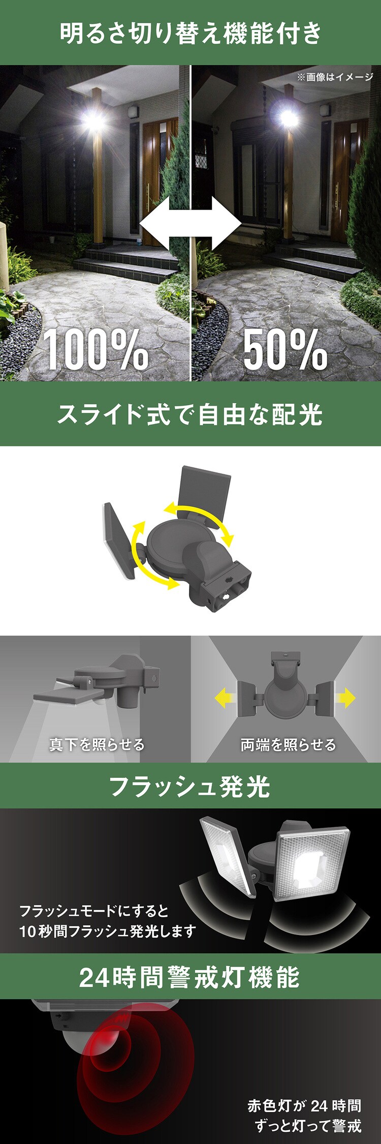 ２灯スライド型センサーライト　充電池式 ブラック LED-RC820 1