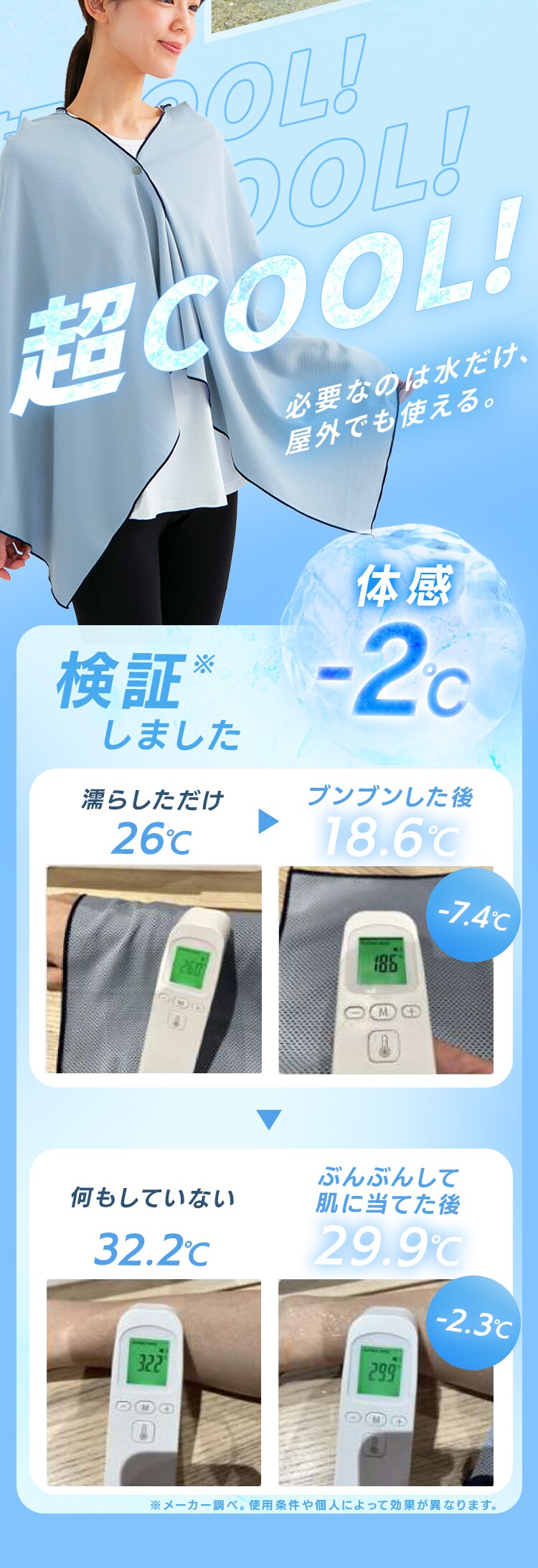 ぶんぶんポンチョ 濡らして 振って ひんやり 160×70cm 7344215