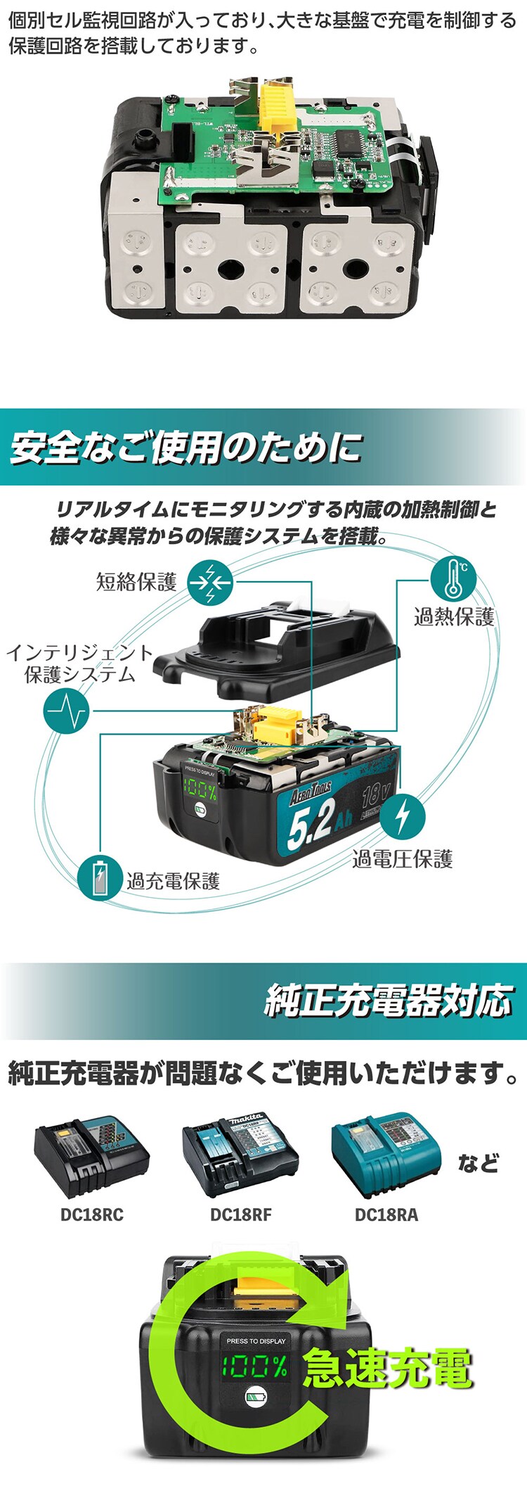 AERO TOOLS AERO TOOLS 電動工具用バッテリー 18V 5.2Ah he-bat11aero1011