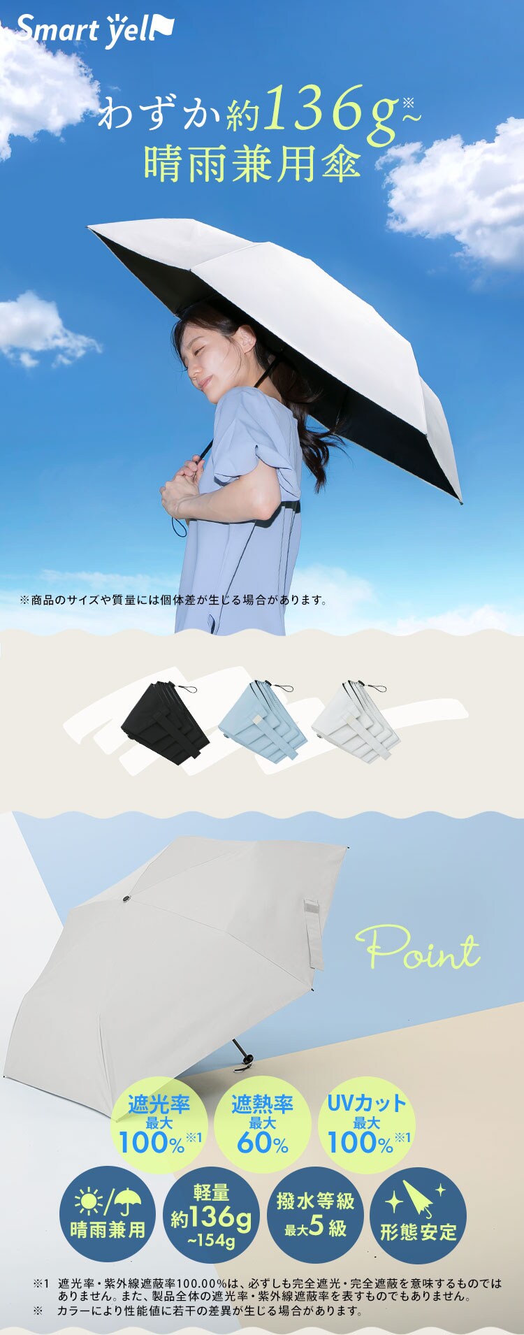 スマートエール 軽量 晴雨兼用傘 55cm ブルーグレー0