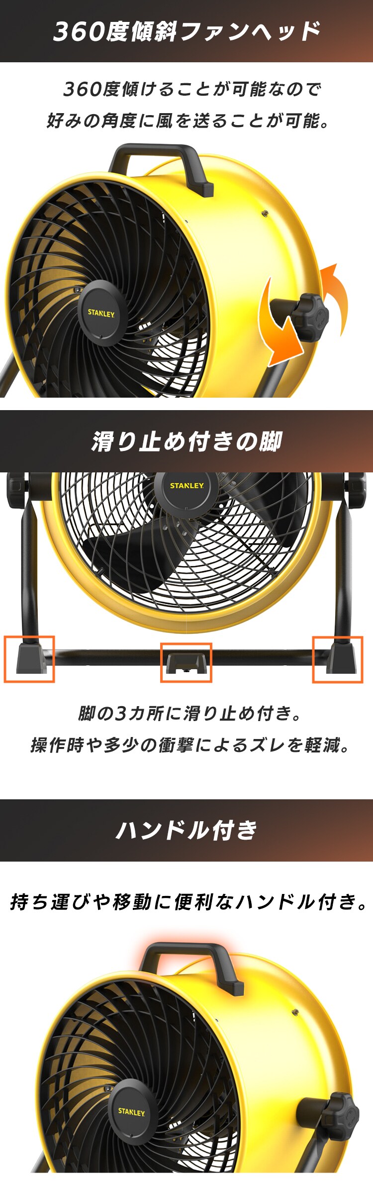 STANLEY 工業扇風機 41cm 強力送風 業務用 スタンド型 SXF004016D-JP1