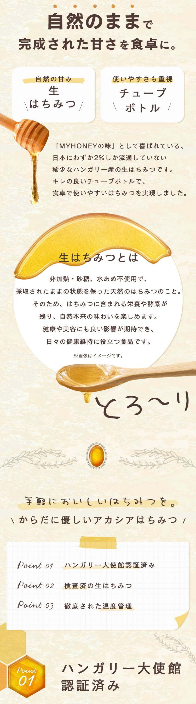 MY HONEY からだに優しいアカシアはちみつ500g 【時間指定不可】【代引不可】【同梱不可】1