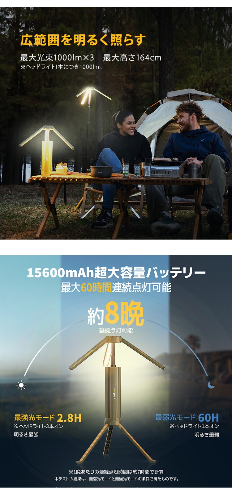 BougeRV 伸縮式折畳みLEDライト カーキ CL041