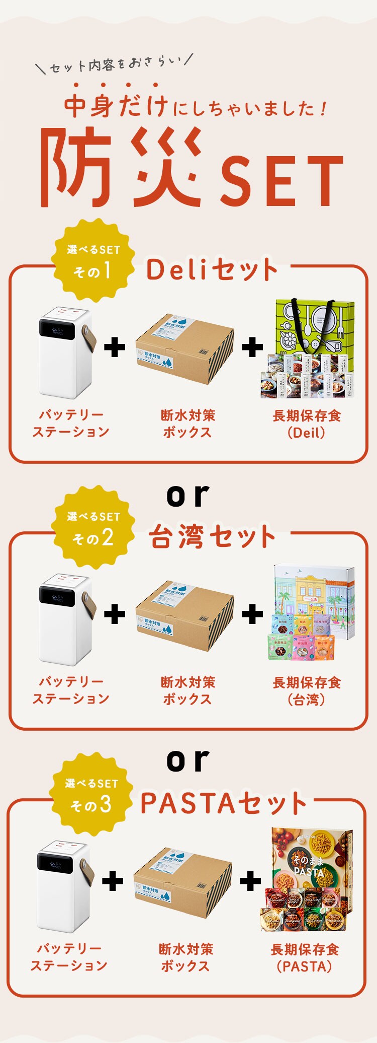 【バッテリー容量キャンペーン】防災セット 中身だけ バッテリーステーション+断水対策セット+PASTAセット10