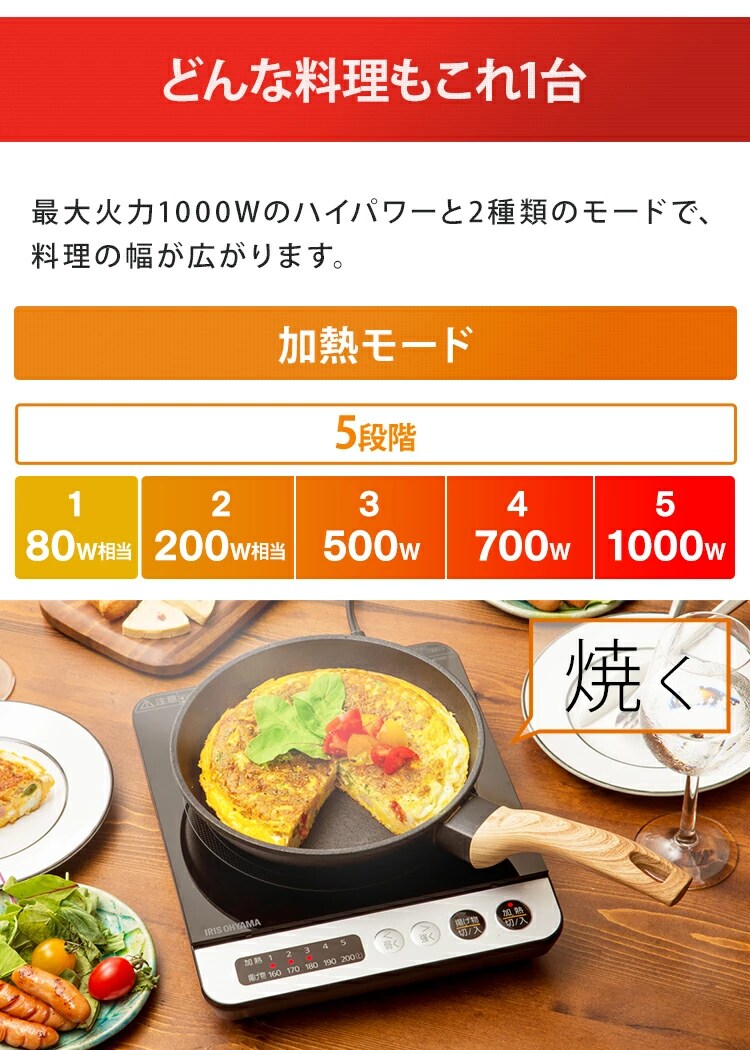 IHコンロ 1口 1000Ｗ IHK-T36-W ホワイト5