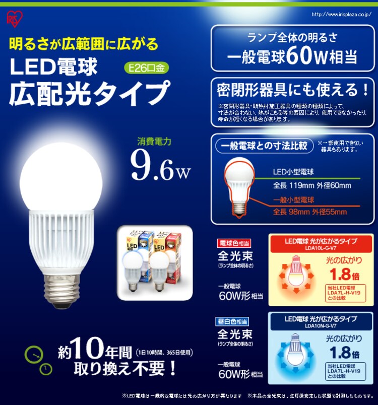 LED電球 E26口金 広配光タイプ 60W形相当 密閉形器具対応 (電球色)0