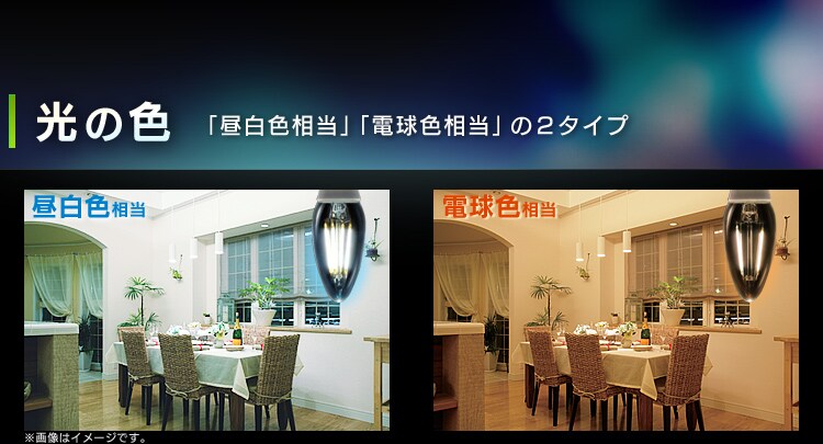 光の色「昼白色相当」「電球色相当」の2タイプ