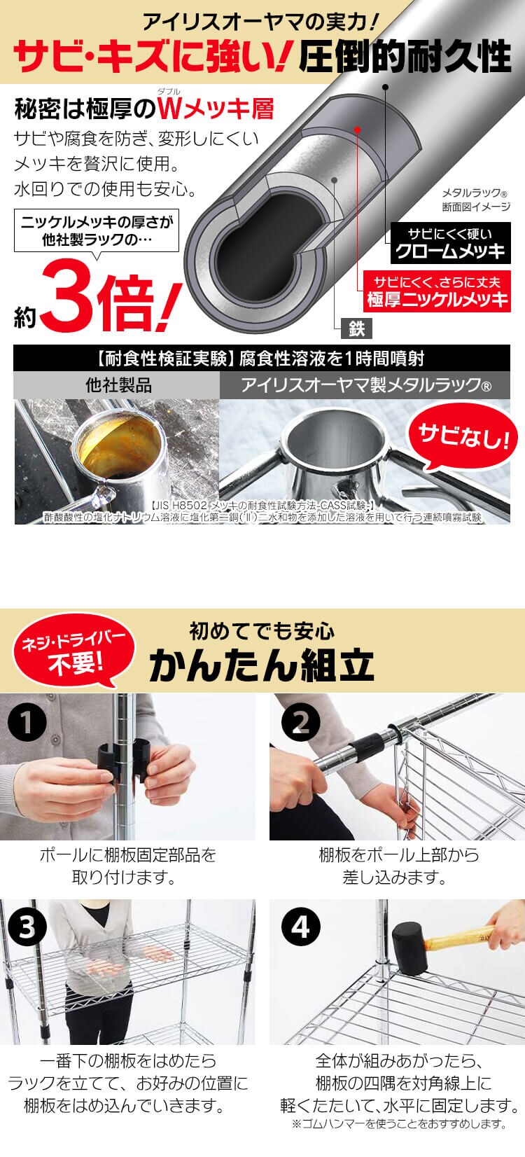 【訳あり】スチールラック ミニ 幅55cm メタルラック 5段 MTO-5518C (ポール直径19mm・棚板5枚)8
