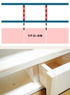 引き出しを受ける部分は、棚板と仕切り板を木工用ボンドで接着します。