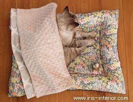 猫用のベッドやブランケットもインテリアを壊さないものをセレクトしています