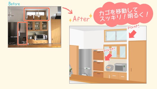 カゴを移動してスッキリ!明るく!