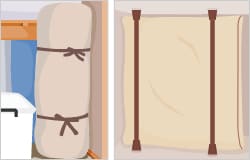 巻いてコンパクトなサイズにすると立てて収納できる