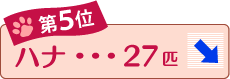 第5位 ハナ 27匹 ↓