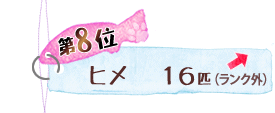 第8位 ヒメ 16匹 ↑