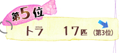 第5位 トラ 17匹 ↓