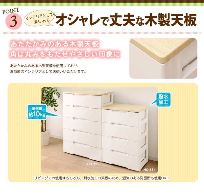 ウッドトップチェスト 4段 HG-724 ホワイト/ナチュラルを使ってみまし