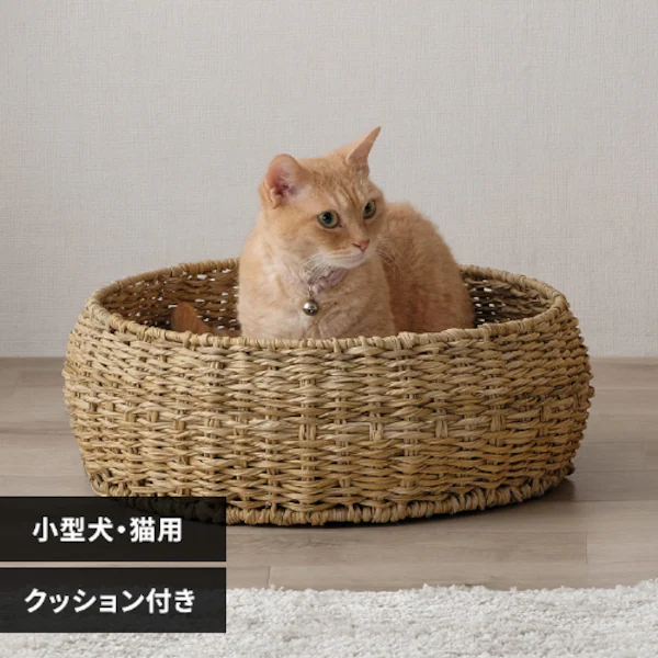 ラタン調ペットハウス ラウンド PHR-R4414 ナチュラルペットベッド 犬 