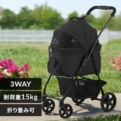 3WAYペットカート TPC-990 ブラック 小型犬_0