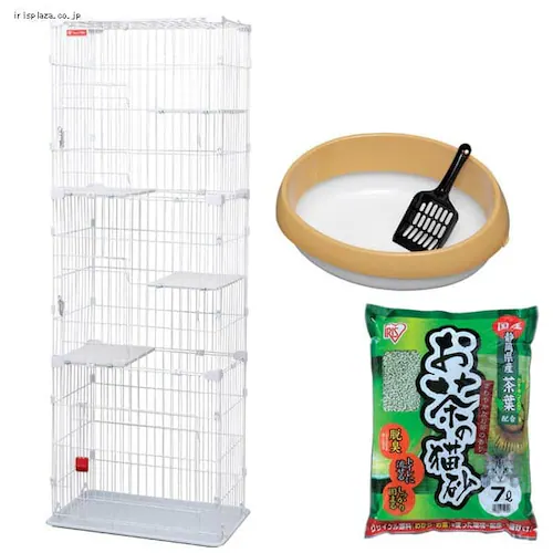 【3点セット】スリムキャットケージ3段 + ネコのトイレ390 + お茶の猫砂 7L_0