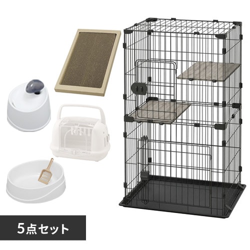 猫用スターター5点セット】コンパクトキャットケージ(ナチュラル