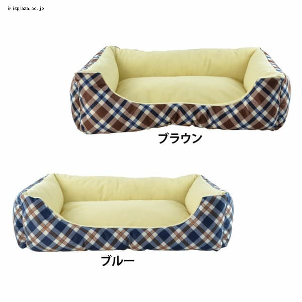 ペットプロジャパン タータンチェックスクエアベッド ブルー
