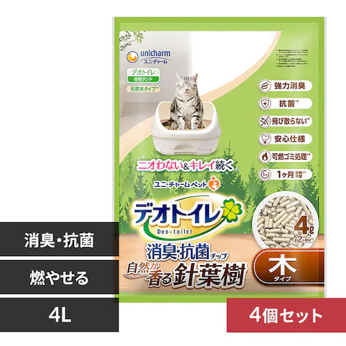 【4個セット】ユニ・チャーム デオトイレ 飛び散らない針葉樹の消臭・抗菌チップ 4L _0