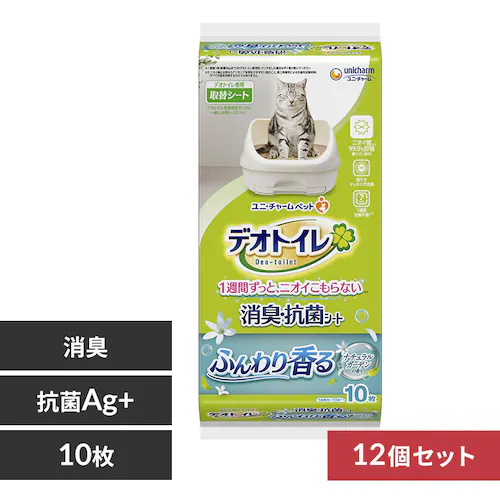 【12個セット】ユニ・チャーム デオトイレ ふんわり香る消臭・抗菌シート ナチュラルソープの香り 10枚 猫砂 システム_0