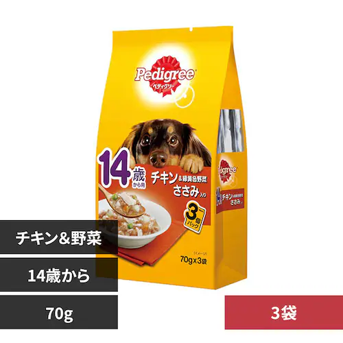 ペディグリー 14歳から用 パウチ 70g×3袋 PWP12 チキン&野菜 ささみ入り 犬フード_0