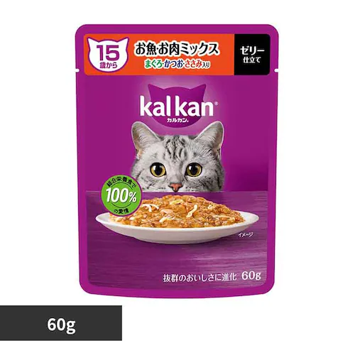 カルカン パウチ 15歳から お魚・お肉ミックス まぐろ・かつお・ささみ入り 60g KP151 キャットフード ウェットフード _0